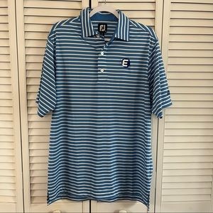 Footjoy Lisle Collar Stripe Golf Polo Medium Marine Blue White E Eastern Logo
